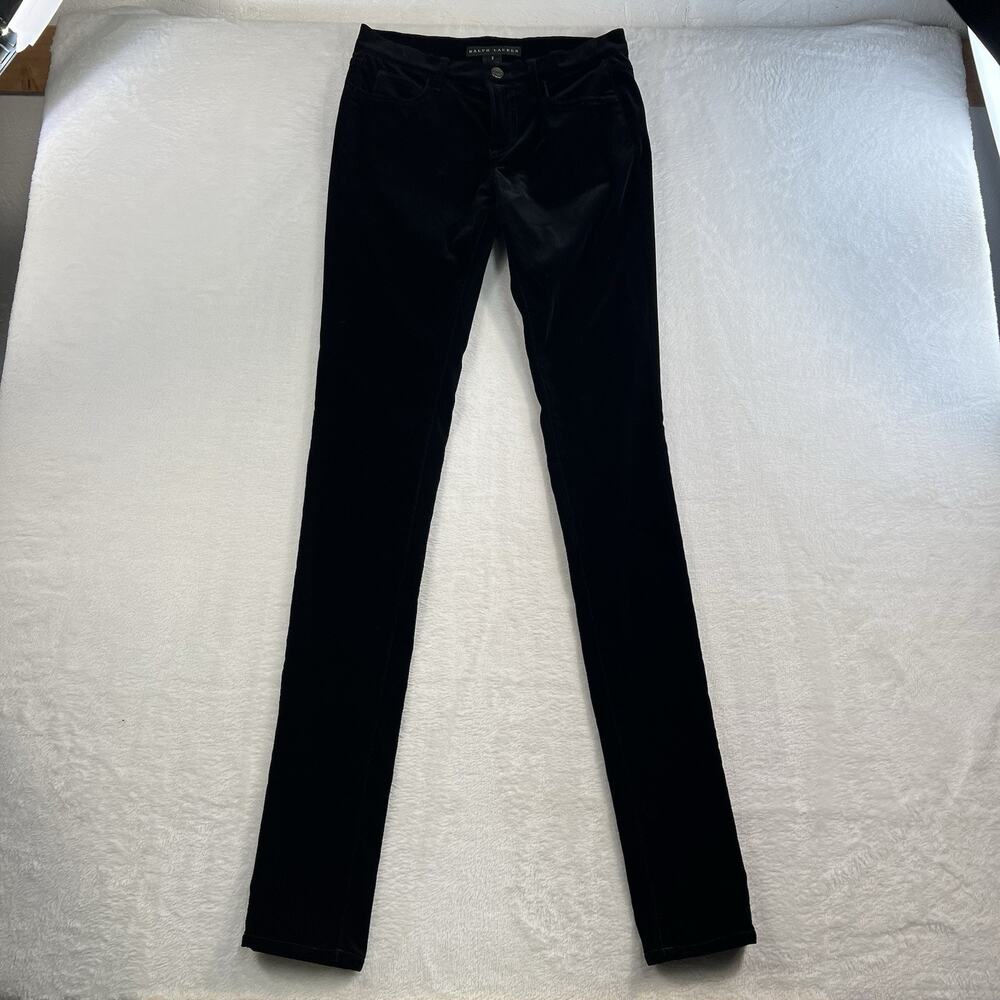 Ralph Lauren Black Label Sz 2 Seth Stretch Velvet Pant Skinny Long Classic - Picture 3 of 16